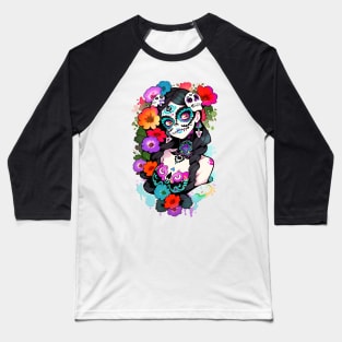 Beautiful Girl with Sugar Skull Makeup - Mexican, Halloween, Tattoo, Calavera, Day of the Dead, Gift idea, Birthday gifts, Christmas gifts, Baseball T-Shirt